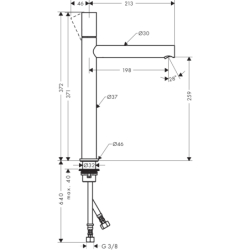 Bateria umyw. 200 do umyw nablat z uchwytem Zero i niezamykanym kpl odpływowym Złoty Optyczny Szczotkowany Uno AXOR 45004250
