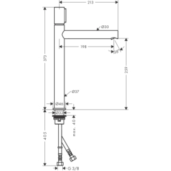 Bateria umywalkowa Select 260 do umywalek nablatowych z niezamykanym kompletem odpływowym Nikiel Szczotkowany Uno AXOR 45014820