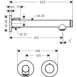 Bateria umywalkowa Select z wylewką 221 mm, ścienna, podtynkowa Czarny Chrom Polerowany Uno AXOR 45113330