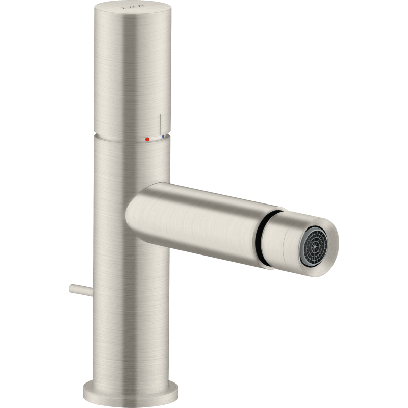 Jednouchwytowa bateria bidetowa z uchwytem Zero i kompletem odpływowym z cięgłem Stal Szlachetna Optyczna Uno AXOR 45200800