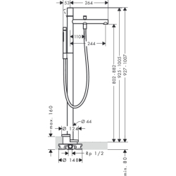 Jednouchwytowa bateria wannowa z uchwytem Zero, wolnostojąca Czarny Chrom Polerowany Uno AXOR 45416330