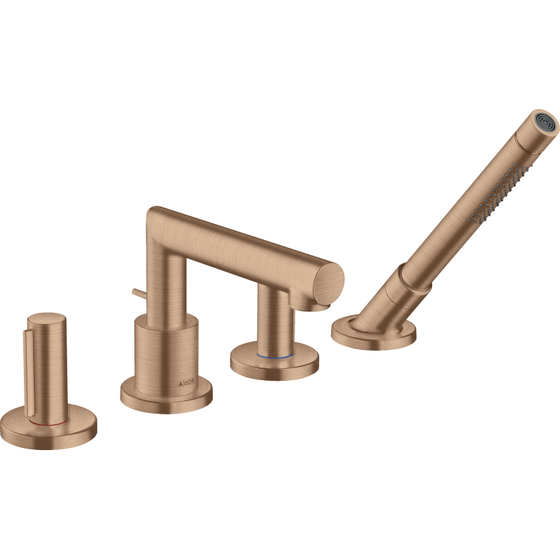 4-otworowa bateria na brzeg wanny z uchwytami Zero Czerwony Złoty Szczotkowany Uno AXOR 45444310