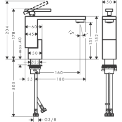 Jednouchwytowa bateria umywalkowa 130 z kpl odpływowym Push-Open, szlif diamentowy Czarny Chrom Polerowany Edge AXOR 46011330