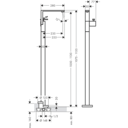 Bateria umywalkowa z kpl odpływowym Push-Open, wolnostojąca, szlif diamentowy Czarny Chrom Polerowany Edge AXOR 46041330