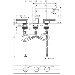 3-otworowa bateria umywalkowa 130 z kompletem odpływowym Push-Open, szlif diamentowy Brąz Polerowany Edge AXOR 46051130