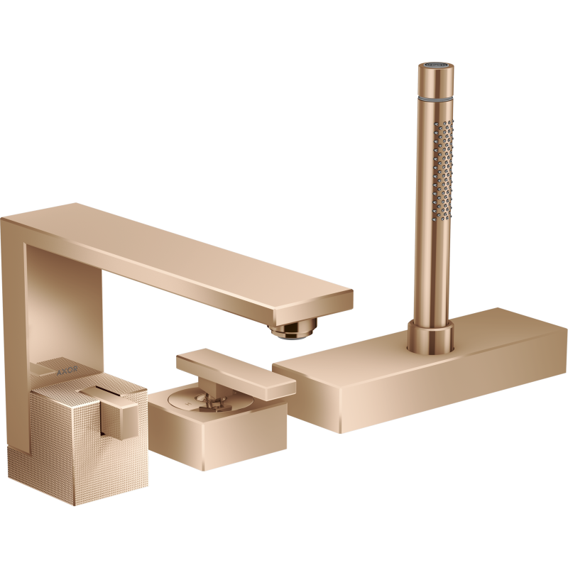3-otworowa jednouchwytowa bateria na brzeg wanny, sBox, szlif diamentowy Czerwony Złoty Polerowany Edge AXOR 46431300