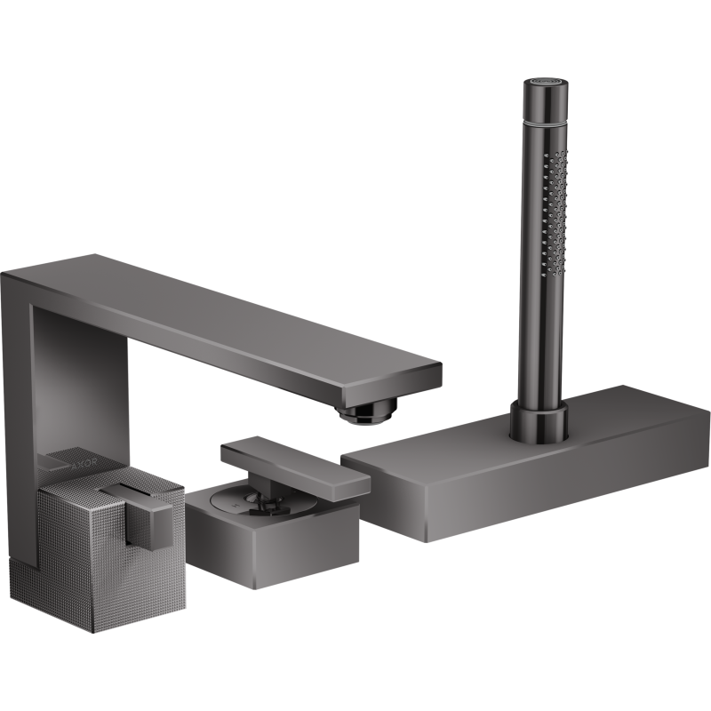 3-otworowa jednouchwytowa bateria na brzeg wanny, sBox, szlif diamentowy Czarny Chrom Polerowany Edge AXOR 46431330