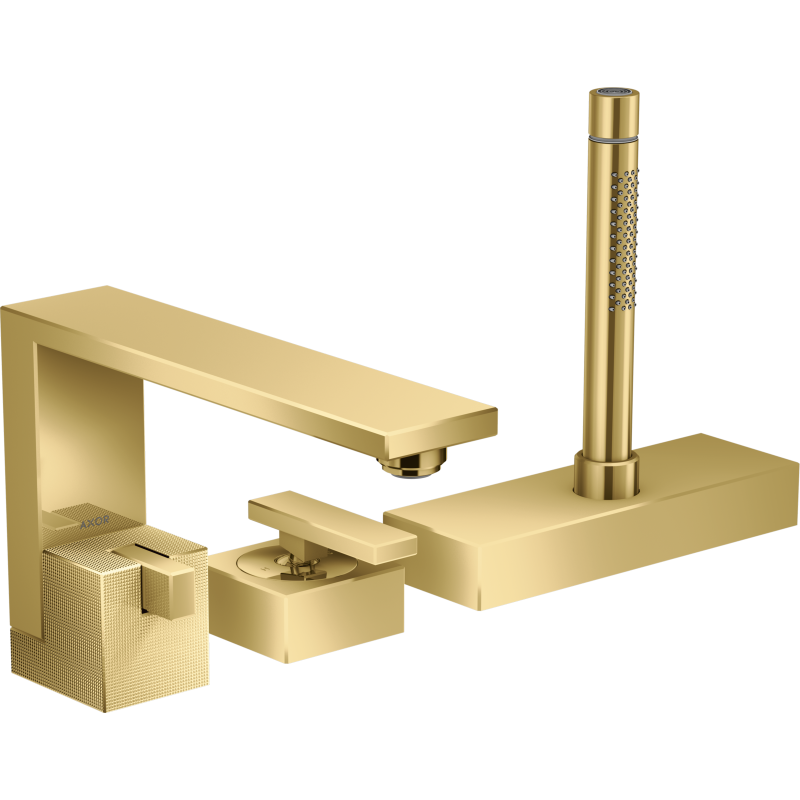 3-otworowa jednouchwytowa bateria na brzeg wanny, sBox, szlif diamentowy Złoty Optyczny Polerowany Edge AXOR 46431990