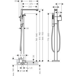 Jednouchwytowa bateria wannowa, wolnostojąca, szlif diamentowy. Czerwony Złoty Polerowany Edge AXOR 46441300