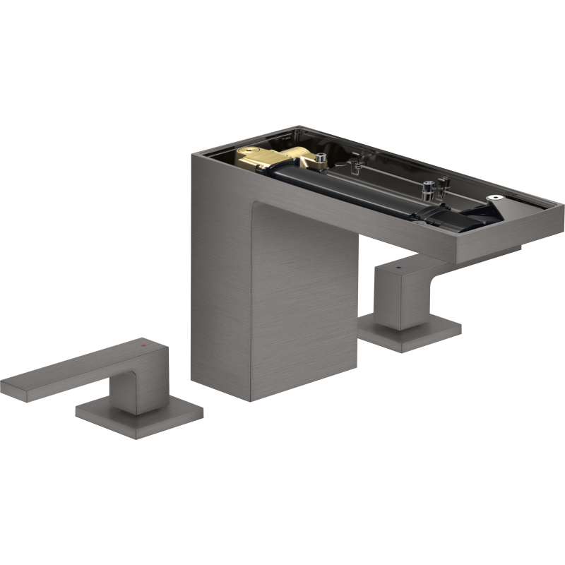 3-otworowa bateria umywalkowa 110 bez płytki z kompletem odpływowym Push-Open Czarny Chrom Szczotkowany MyEdition AXOR 47072340