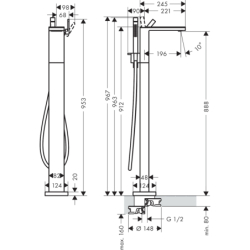 Jednouchwytowa bateria wannowa bez płytki, wolnostojąca Mosiądz Szczotkowany MyEdition AXOR 47442950