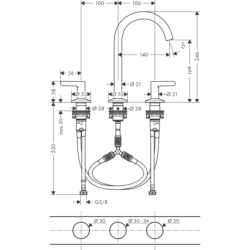 3-otworowa bateria umywalkowa 170 z kompletem odpływowym Push-Open Czarny Matowy One AXOR 48050670