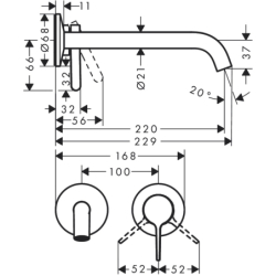 Jednouchwytowa bateria umywalkowa z wylewką 220 mm, ścienna, podtynkowa Czarny Chrom Szczotkowany One AXOR 48120340