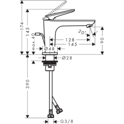 Bateria umyw. 90 CoolStart do młych umywalek z kpl odpływowym z cięgłem, szlif kwadratowy Złoty poler Citterio C AXOR 49011990