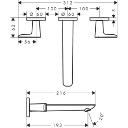 3-otworowa bateria umywalkowa z wylewką 195 mm, ścienna, podtynkowa Czarny Matowy Citterio C AXOR 49070670