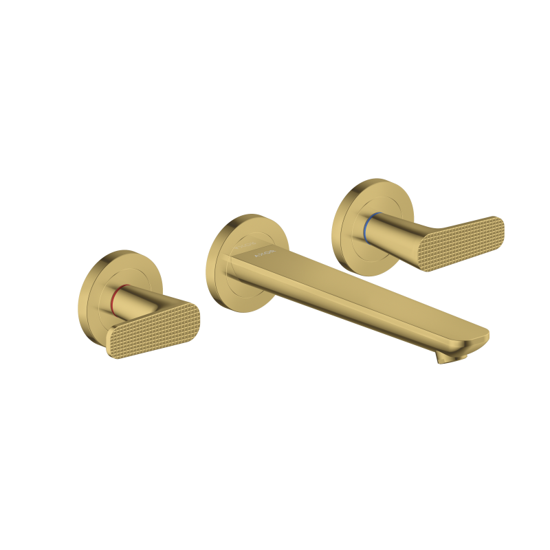 3-otw. Bateria umyw. z wylewką 195 mm, ścienna, podtynkowa, szlif kwadratowy Złoty Optyczny Polerowany Citterio C AXOR 49071990