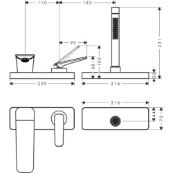3-otworowa jednouchwytowa bateria na brzeg wanny, sBox Nikiel Szczotkowany Citterio C AXOR 49430820