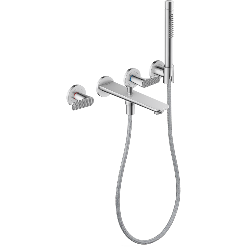 3-otworowa bateria wannowa z punktowym Setem prysznicowym, ścienna, podtynkowa, szlif kwadratowy Chrom Citterio C AXOR 49481000