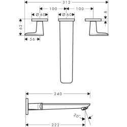 3-otworowa bateria wannowa, ścienna, podtynkowa, szlif kwadratowy Czarny Matowy Citterio C AXOR 49483670