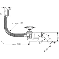 Kompletny syfon wannowy z przelewem, specjalny Stal Szlachetna Optyczna AXOR 58318800