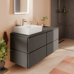 Blat 1375/550 z wycięciem po lewej stronie pod umywalkę wpuszczaną, szlifowaną Szary Łupek Matowy Xilesa E HANSGROHE 54272760