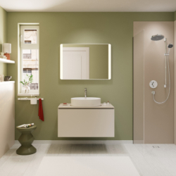 Blat 980/550 z wycięciem na środku pod umywalkę nablatową bez otworu na baterię Piaskowy Beż Matowy Xilesa E HANSGROHE 54276780