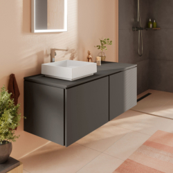 Blat 1375/550 z wycięciem po lewej stronie pod umyw nablat bez otworu na baterię Szary Łupek Matowy Xilesa E HANSGROHE 54278760