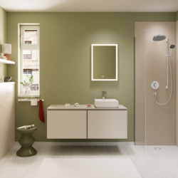 Blat 1375/550 z wycięciem po prawej stronie pod umyw nablat bez otworu na baterię Piaskowy Beż mat Xilesa E HANSGROHE 54279780