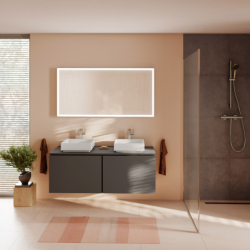 Blat 1375/550 z wycięciami pod 2 umywalki nablatowe bez otworu na baterię Szary Łupek Matowy Xilesa E HANSGROHE 54280760