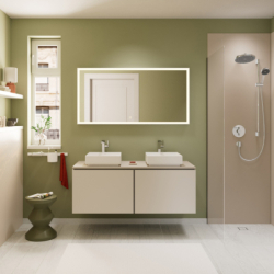 Blat 1375/550 z wycięciami pod 2 umywalki nablatowe bez otworu na baterię Piaskowy Beż Matowy Xilesa E HANSGROHE 54280780