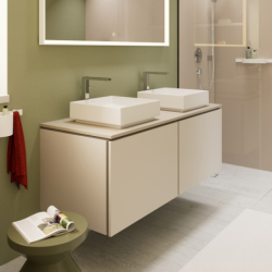 Blat 1375/550 z wycięciami pod 2 umywalki nablatowe bez otworu na baterię Piaskowy Beż Matowy Xilesa E HANSGROHE 54280780