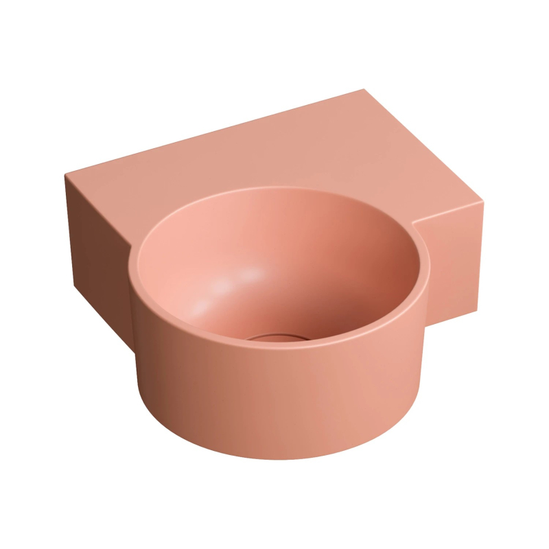 Umywalka nablatowa/wisząca - prawa, 33 x 34 cm, coral mat Ovo M+ OMNIRES OVO335UWPCO