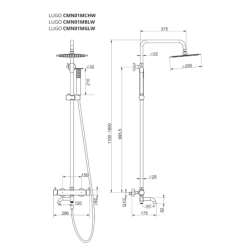 Kolumna prysznicowa LUGO deszczownica 25cm wylewka obrotowa czarna CORSAN CMN01MBLW