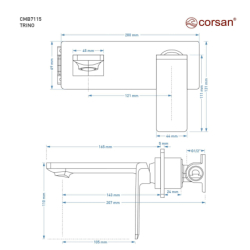 Bateria umywalkowa podtynkowa TRINO czarna CORSAN CMB7115BL
