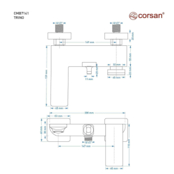 Bateria wannowa ścienna TRINO chromowana CORSAN CMB7141CH