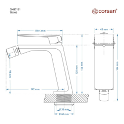 Bateria bidetowa TRINO czarna CORSAN CMB7131BL
