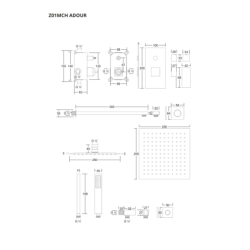 Zestaw prysznicowy podtynkowy ANGO deszczownica 25 cm mieszacz słuchawka prysznicowa chrom CORSAN Z01MCH
