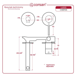 Bateria umywalkowa podtynkowa LUGO z wylewką czarna CORSAN CMB7515BL