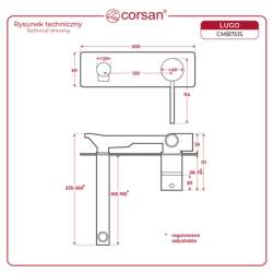Bateria umywalkowa podtynkowa LUGO z wylewką chrom CORSAN CMB7515CH