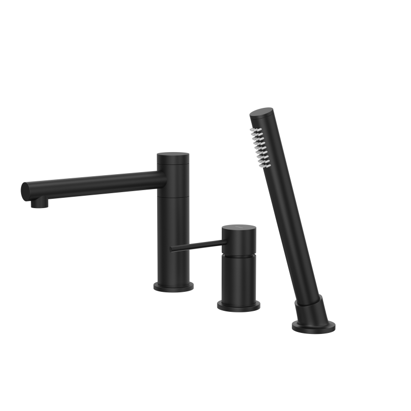 Bateria wannowa 3 otworowa lugo czarna z wylewką i słuchawką prysznicową CORSAN CMB7542BL