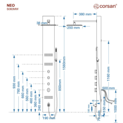 Panel prysznicowy NEO mieszacz czarna stal wylewka CORSAN S060MBLW