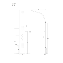 Panel prysznicowy alto A017 biały z czarnym wykończeniem oświetleniem LED i wylewką CORSAN A017MWHBLLEDW