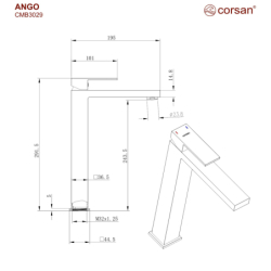 Bateria umywalkowa ANGO wysoka chrom CORSAN CMB3029CH