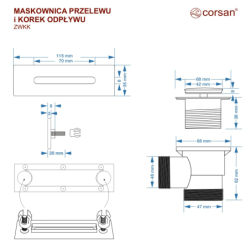 Korek do wanny klik klak z maskownicą, czarny CORSAN ZWKKBL