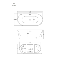 Wanna wolnostojąca E026 salina 160 cm z wykończeniem białym CORSAN E026LWH