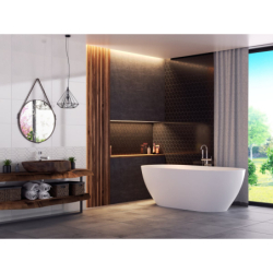 Wanna wolnostojąca RENO 160 x74 cm z boczną półką korek klik-klak chrom CORSAN E042LCH