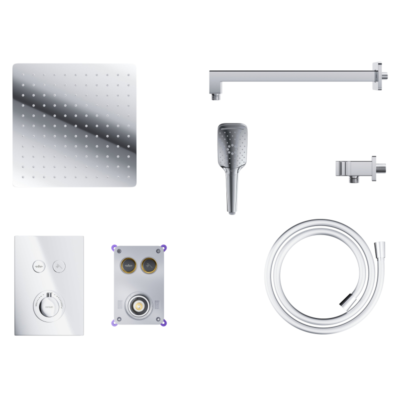 Zestaw prysznicowy podtynkowy BOX termostat przyciskowy deszczownica 25cm chrom CORSAN CMZ069CH