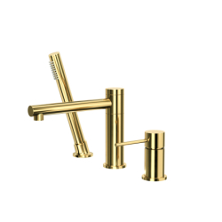 Bateria wannowa 3 otworowa LUGO złota z wylewką i słuchawką prysznicową CORSAN CMB7542GL