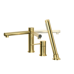 Bateria wannowa 3 otworowa LUGO złota z wylewką i słuchawką prysznicową CORSAN CMB7542GL