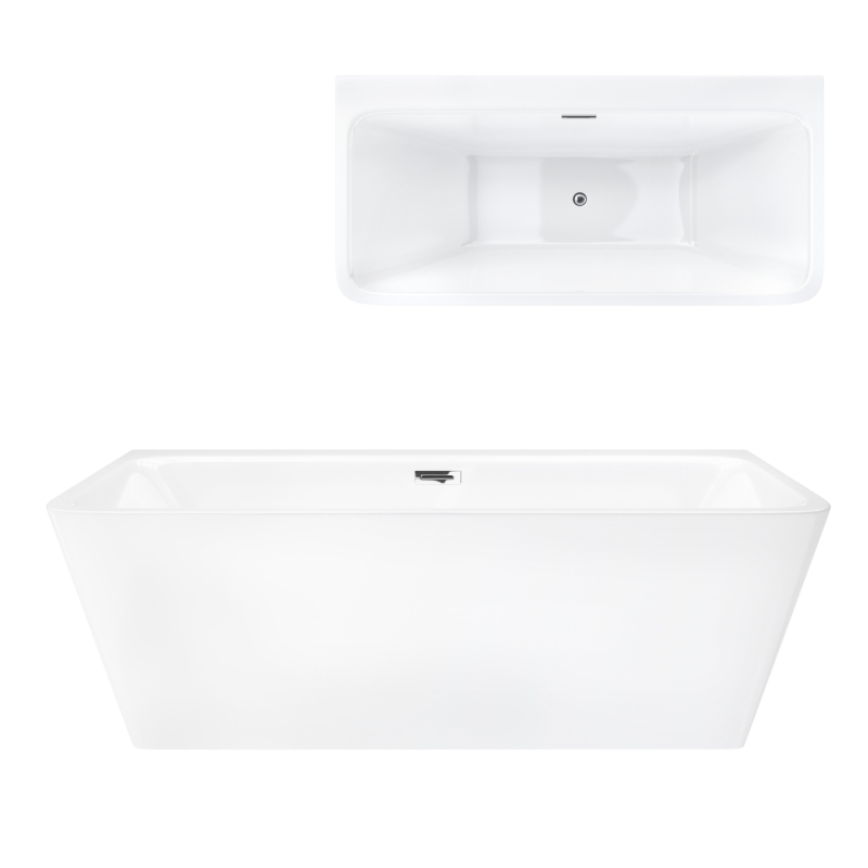 Wanna przyścienna wolnostojąca ISEO 150 x75 cm z szeroką krawędzią korek klik-klak chrom CORSAN E019MCH